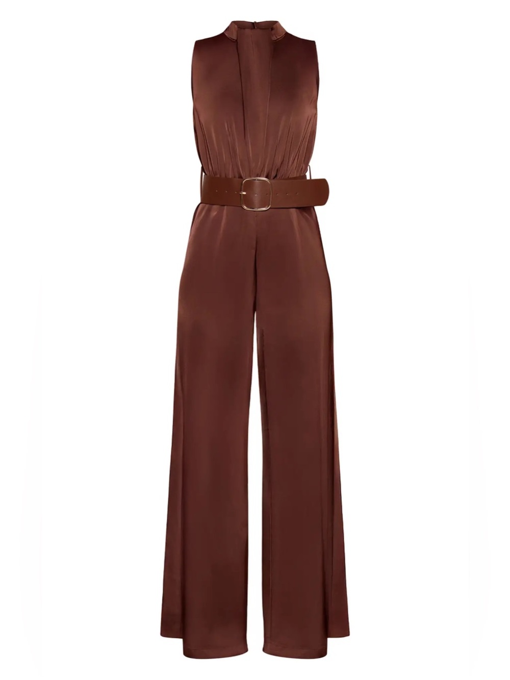 Sleeveless Wide-Leg Belted Jumpsuit in Chocolate Brown